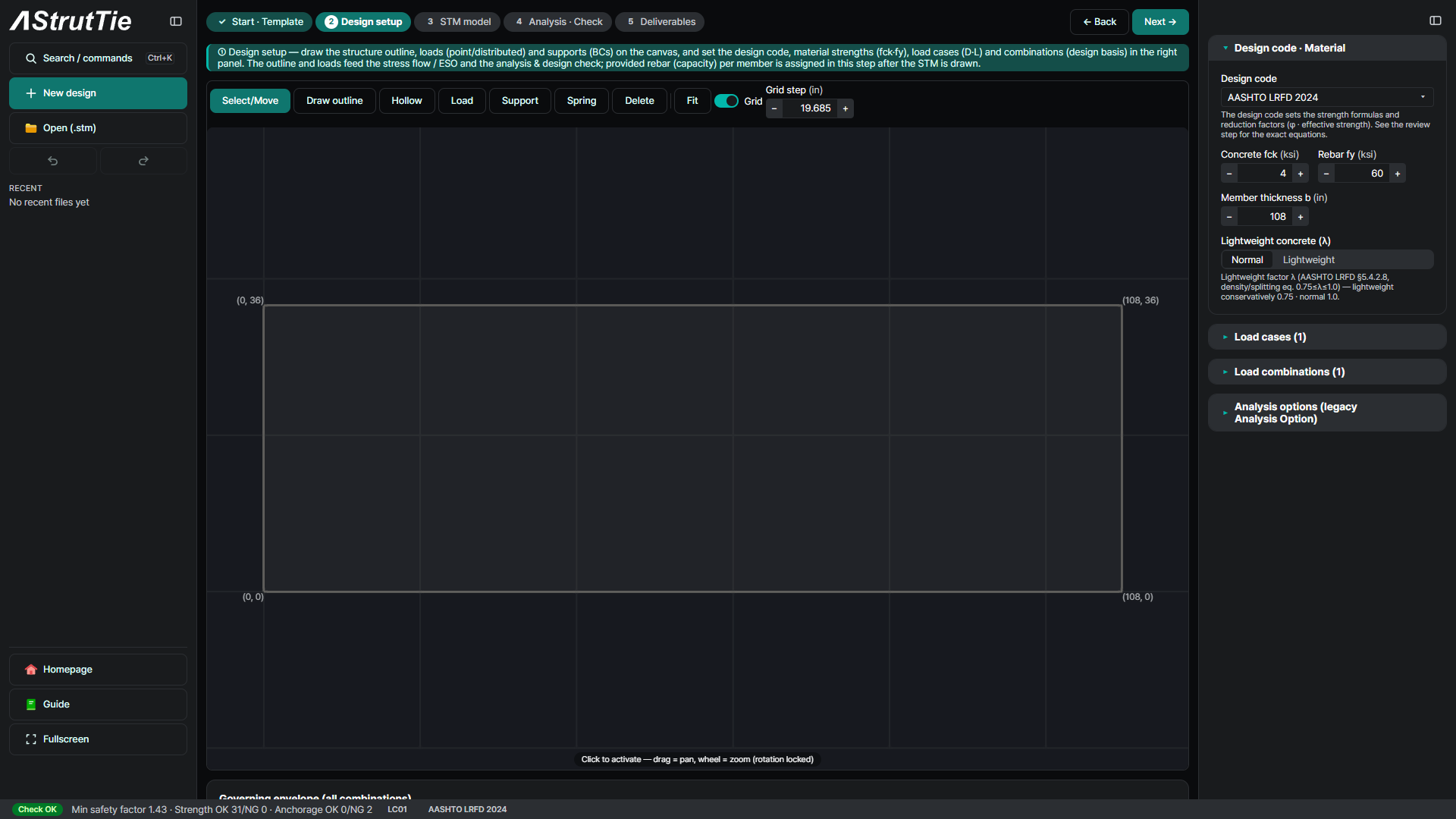 Spread footing outline and material in AStrutTie