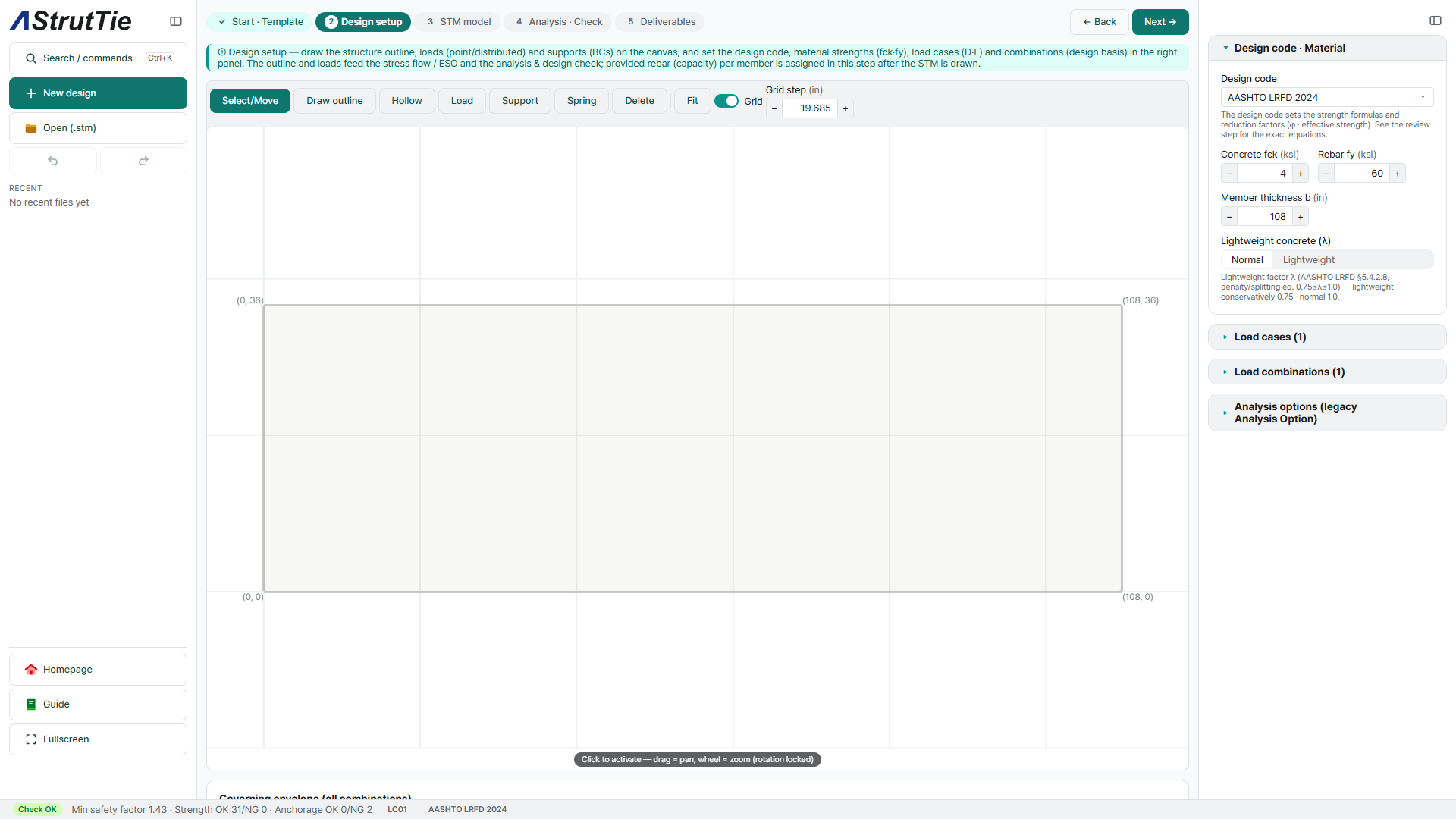 Spread footing outline and material in AStrutTie