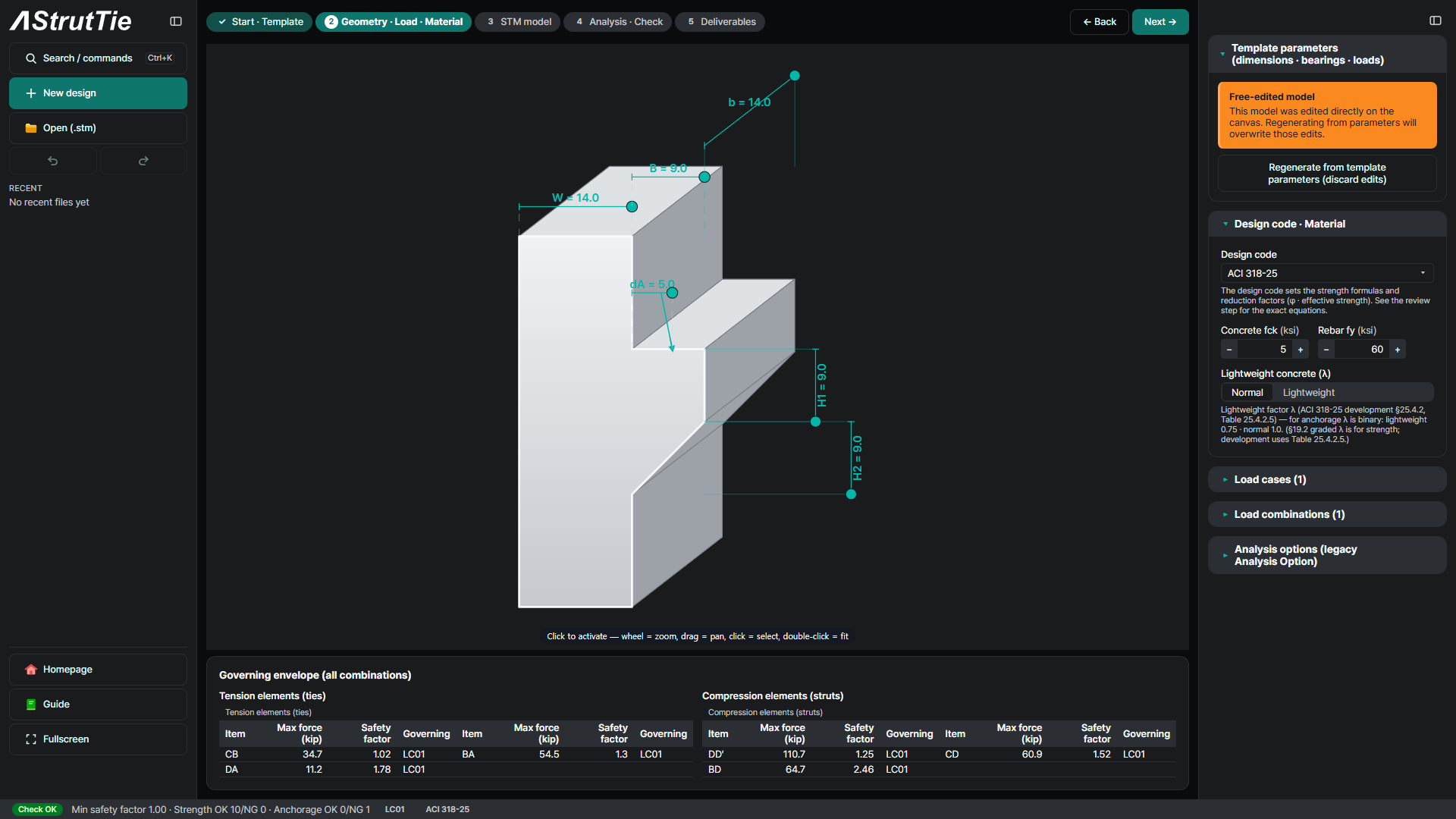 Corbel geometry and dimensions in AStrutTie