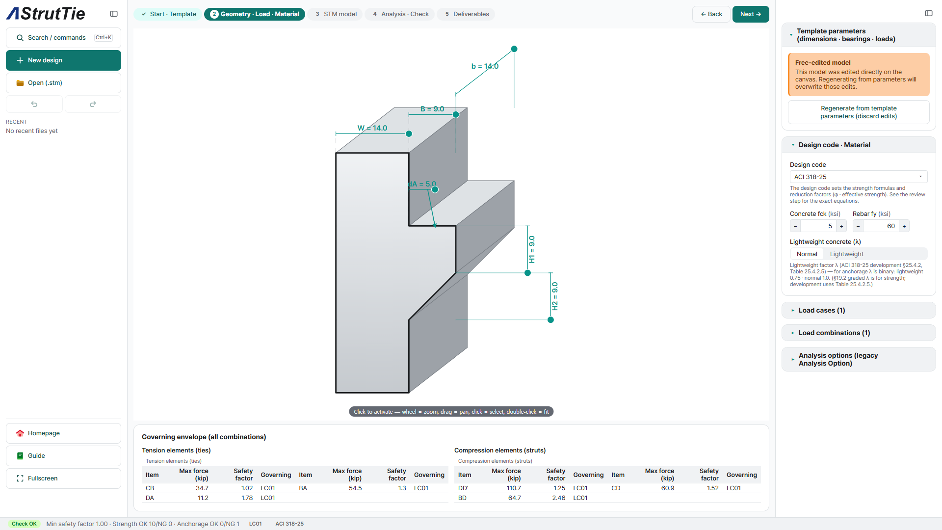 Corbel geometry and dimensions in AStrutTie