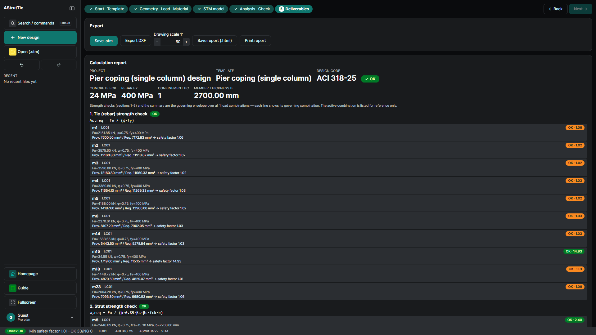AStrutTie calculation report output